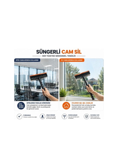 Süngerli Cam Sil Çift Taraflı Silikon Çekçekli Cam Temizleme Aparatı İz Bırakmayan Cam, Ayna, Duşakabin Ve Araç Camı Temizleyici Cam Silme Mopu Çek Pas Çok Renkli