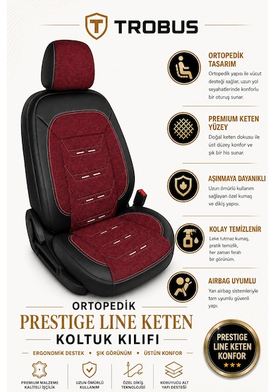 Renault R9 Broadway 1990-2000 Uyumlu Prestige Line Keten Serisi Kırmızı Siyah Koltuk Kılıfı