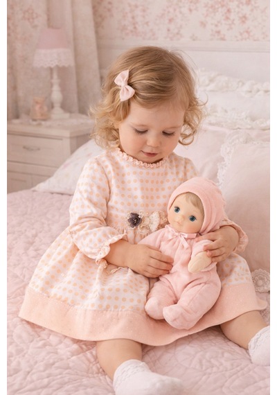 Babyhola Benekli Kabartmalı Kız Bebek Elbise 15439 Somon
