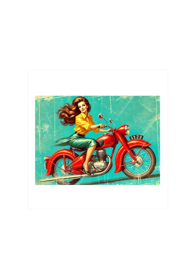 Retro Kırmızı Motosiklet Desenli Ahşap Tablo