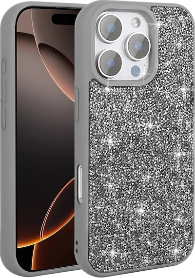 Goocamp Apple iPhone Uyumlu 16 Pro Max Kılıf Parlak Taşlı Tasarım Pırlanta Kapak - Siyah Siyah