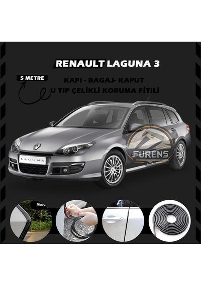 Renault Laguna 3 Oto Araç Kapı Koruma Fitili 5metre Parlak Siyah Renk