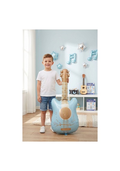 Retro Mat Mavi Gitar Folyo Balon 46x89 Cm Müzik Temalı Doğum Günü Parti Süsü Çok Renkli