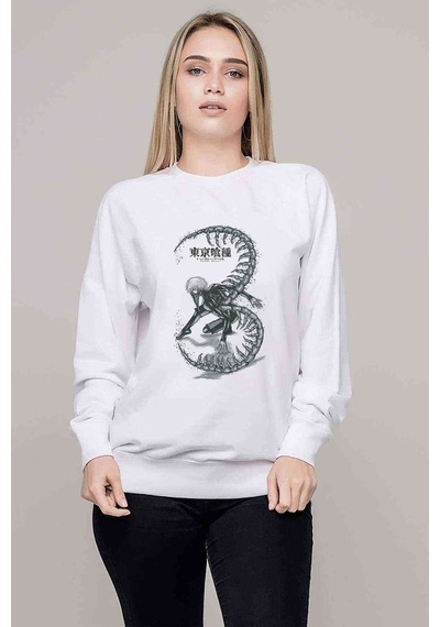 Anime Tokyo Ghoul Anteiku Baskılı Beyaz Kadın Sweatshirt (528333392)