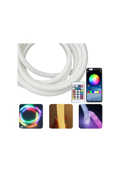 Pm-26417 Animasyonlu Bluetooth Neon Rgb Kumaş Örgülü Hortum Led 5 Metre 201 Modlu Çok Renkli