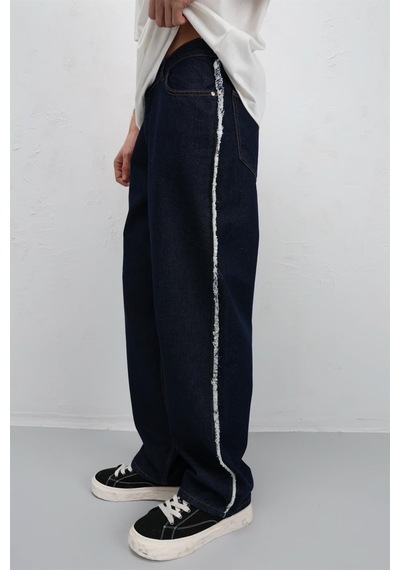 Vamos Yan Dikiş Detaylı Baggy Jean Koyu Mavi