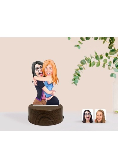Kişiye Özel Kız Kardeşler Karikatürlü Dekoratif 3D Biblo Led Işık (483006667)