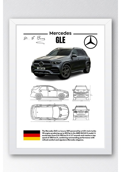 Mercedes Gle Tablo - Teknik Özellikli Amg Gle 63 S Suv Poster - Çerçeveli Duvar Dekoru - Blueprint Beyaz