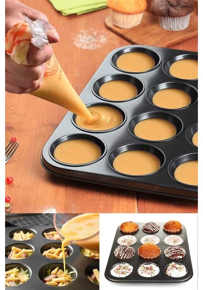 2'li Set Muffin Kalıbı 12li Fırın Mini Kek Browni Kekstra Kalıbı Cupcake Ülü Çok Renkli