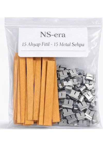 15 Adet Ahşap Fitil Ve 15 Adet Metal Sehpa - 15 Cm Uzunluk, 1.5 Cm Genişlik, Mum Yapımı İçin Doğal Ahşap Fitil Seti 000 Açık Krem