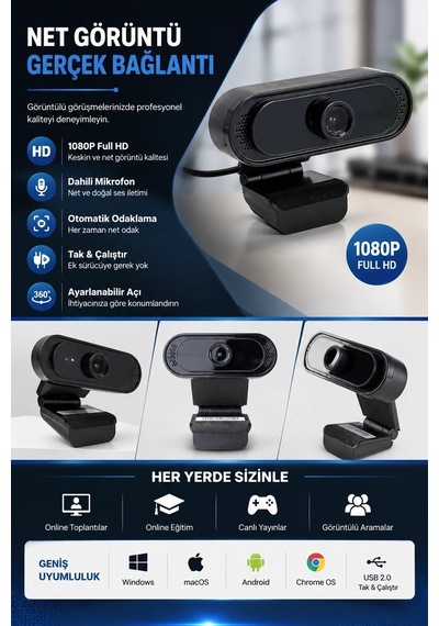 Webcam    1080p  Hd  Konferans  Kamera  Dahili  Mikrofon  Görüntülü  Sohbet  Yayın  Kamerası  Hd  Video  Ae-112