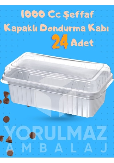 1000 Cc Şeffaf Kapaklı Dondurma & Meze Kabı Kullan At Gıda Kabı 49354017