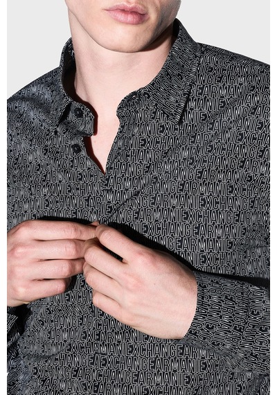 Armani Exchange Tamamı Logolu Slim Fit Uzun Kollu Gömlek Erkek Gömlek Xm000625 Af13184 Fc342 Siyah SİYAH