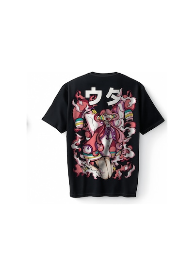 Bumeta Anime Girl Kawaii Streetwear Oversize Unisex Tişört T-shirt Siyah
