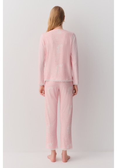 SUWEN Sakura Gömlek Yaka Pijama Takımı Pembe