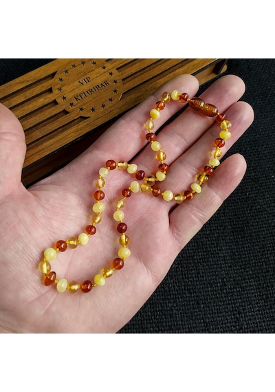 Sertifikalı Süt Konyak 32 cm Kız Erkek Bebek Diş Kolyesi Gri