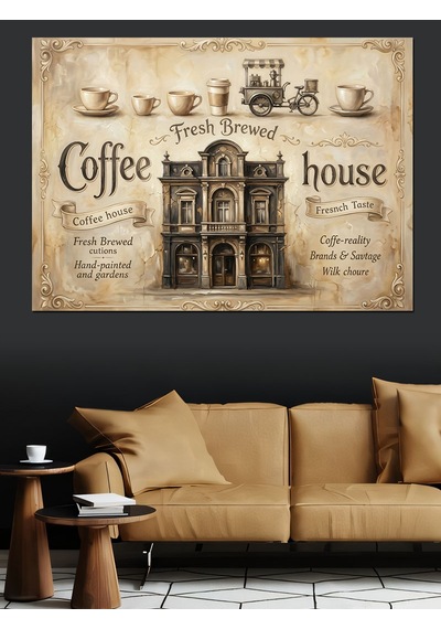 Coffee House Nostaljik Bina Tasarımı Dekoratif Kanvas - Mdf Ahşap Tablo