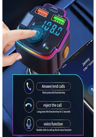 Transmitter Bluetooth Fm Araç Kiti Kolay Bağlantı Araba Müzik Mp3 Çalar Oto Çakmaklık Hızlı Şarj
