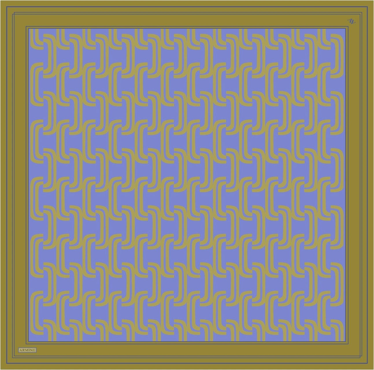 Armine Klasik Desenli Saf İpek Twill Eşarp 9343d 01 Mavi