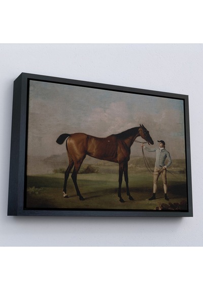 Ahşap Çerçeveli George Stubbs'un Uzun Bacaklı At Ve Jokeyi Tablosu - Molly Long-legs With Her Jockey-7012