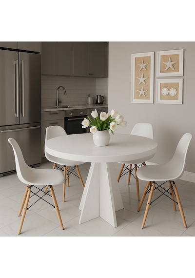Yıldız Model 90 Çaplı 75 Cm Yükseklikli 36 Mm Kalın Kenarlı Sandalye Yok Yuvarlak Yemek Masası Beyaz