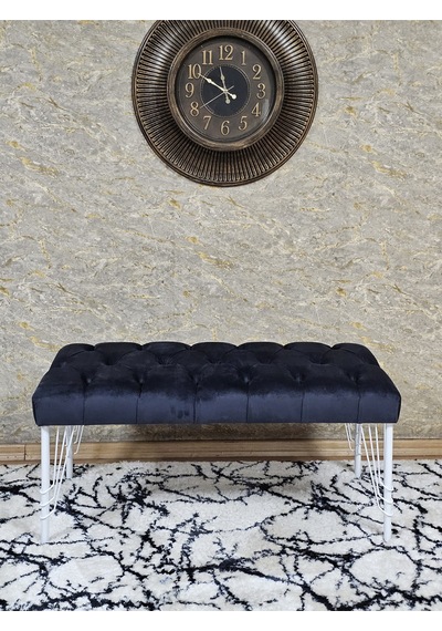 Zafir Beyaz Boyalı Tel Ayaklı 90 Cm Puf Bench - Puf - Bench - Kasalı Oturak - Oturak - Yatak Ucu Puf Füme