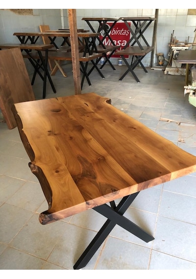 Bintaşmobilya Doğal Ceviz Ağacı Kütük Yemek Masası 85X150.Cm