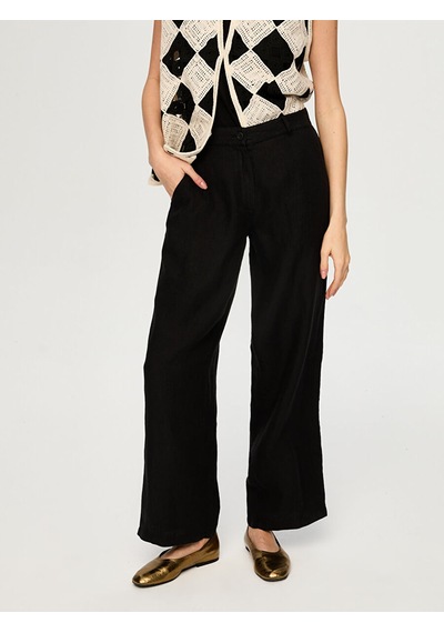 Faik Sönmez Wide Leg Fit %100 Keten Pantolon S26pnt010 Us26pnt01010 Siyah