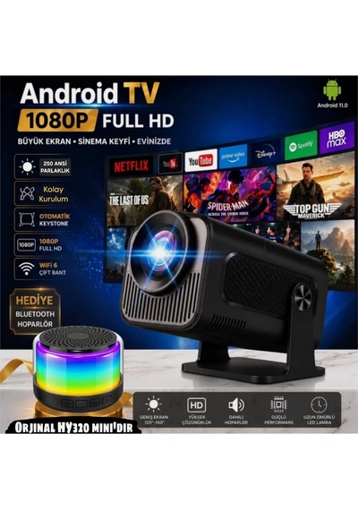 4k Full Hd 1080p Taşınabilir Projektör Hoparlör Hediyeli 270 Döner Tasarım, Wifi 6 & Bluetooth 5.2, Otomatik Düzeltme, Hdmı & Usb Girişli