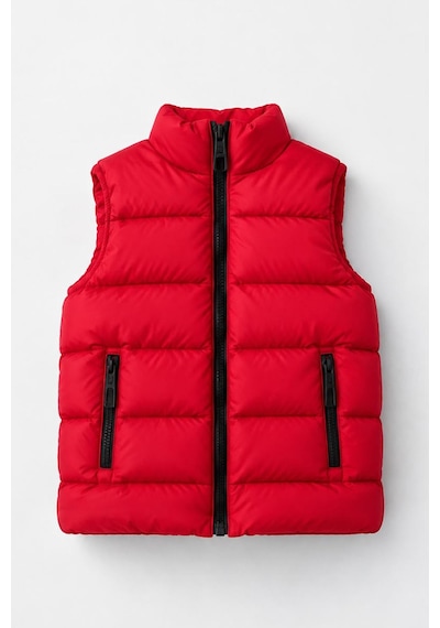 Minigimin Cicileri Dik Yaka Fermuarlı Unisex Şişme Çocuk Yelek 7-10 Yaş - Kırmızı
