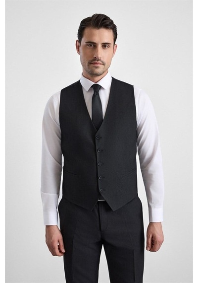 Süvari Siyah Regular Sivri Yaka 4 Drop Yelekli Takım Elbise Tk1015000057-s09