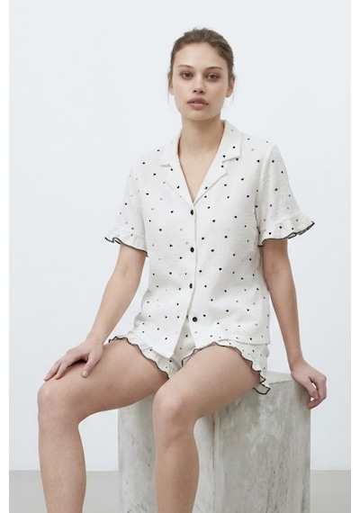 Kadın Premium Fırfırlı Beyaz Pijama Takımı
