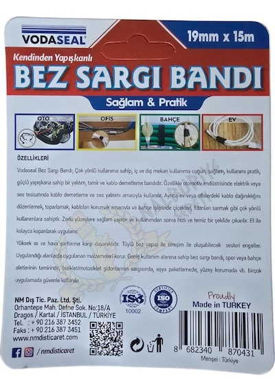 Vodaseal Yapışkanlı Bez Sargı Bandı Kablo Toplayıcı - 19 Mm X 15 Mt.