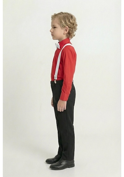 Mnk Baby & Kids Renkli Gömlekli Erkek Çocuk Takım M00788 Kırmızı - Beyaz