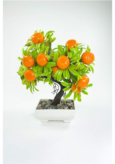 Dekor Ağaç Portakal Ağacı Saksılı Dekoratif Ağaç Biblo 24x13 Cm Çok Renkli