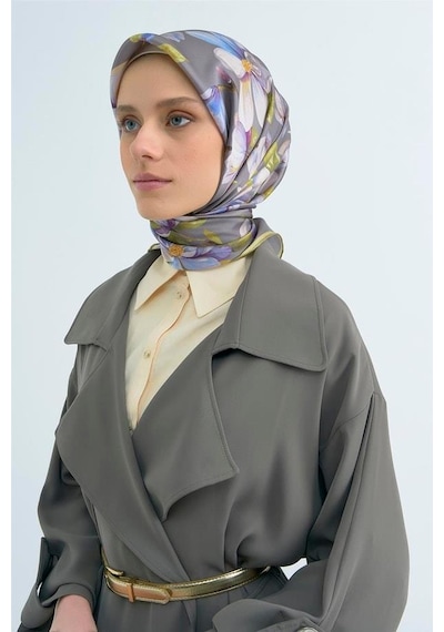 Armine İpek Eşarp 2026 Yaz - 9524-33 Füme Twill