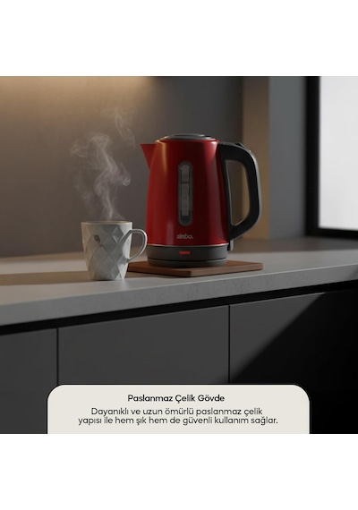 Sk-8031 Su Isıtıcı Kettle Paslanmaz Çelik, 1.8 L, Inox, Otomatik Kapanma Kırmızı