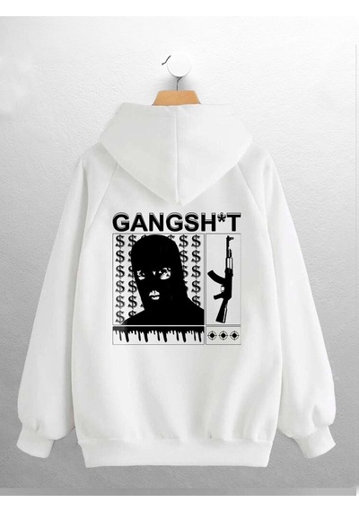 Macklin Unisex Kadın Erkek Gangshit Gangsta Baskılı Sweatshirt Beyaz Mck0675 Beyaz