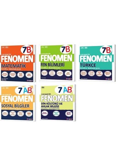Fenomen Okul 2026 7. Sınıf Matematik + Türkçe + Fen + Sosyal + Din B Soru Seti 5 Kitap