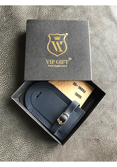 Vip Gift Voyager Bagaj Isimlik Valiz Bavul Etiketi Hakiki Deri Bav011 Lacivert