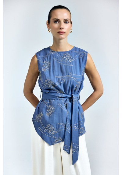 Sateen Dina Bluz - İndigo-137323