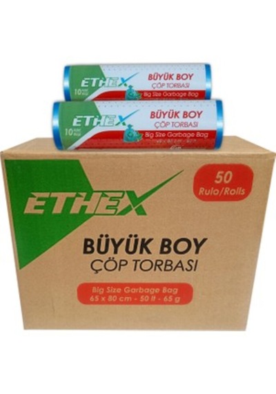 Ethex Büyük Boy Mavi Renk Çöp Torbası 50 Paket - 65x80 Cm
