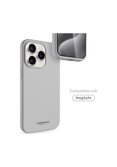 Vonmahlen Apple Uyumlu iPhone 15 Pro Max Magsafe Silikon Kılıf Açık Gri