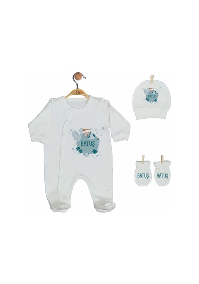 Pia Baby Gl 2004 İsme Özel Leylekli Beşli Tulum Set Mavi