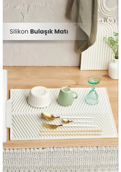 Beyaz Silikon Bulaşık Kurutma Matı Maxi Boy 44x33cm Beyaz