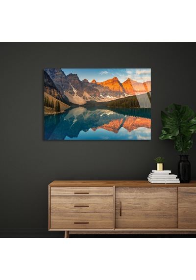 Dağ Göl Yansıması - Cam Tablo - Deg1041 110 X 70 Cm