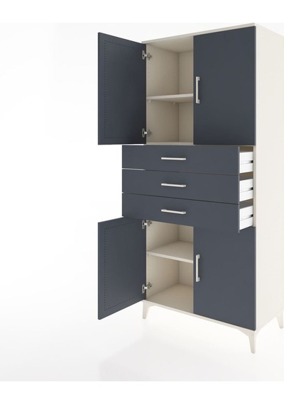 Hyperion Dolap 3 Raflı 3 Çekmeceli 4 Kapaklı 88x44x195 Aytaşı-antrasit Aytası