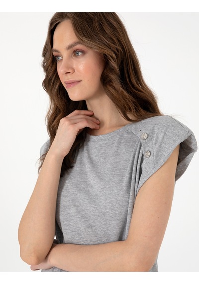 Pierre Cardin Kadın Gri Melanj Tişört 50301482-vr086 Gri Melanj