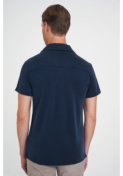 Efor Slim Fit Apaş Yaka Modal Karışımlı Kısa Kol Lacivert Gömlek G 1590 Lacivert