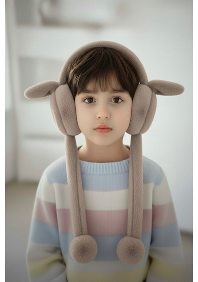 Peluş Tavşan Kulaklıklı Hareketli Sesli Yumuşak Pelüş Kulaklık Kahverengi